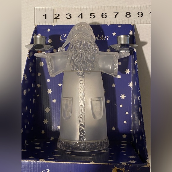 Santa Claus Clear Frosted Double Candle Holder Alco - Picture 3 of 8